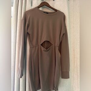Forever 21 Taupe Cutout Long Sleeve Dress